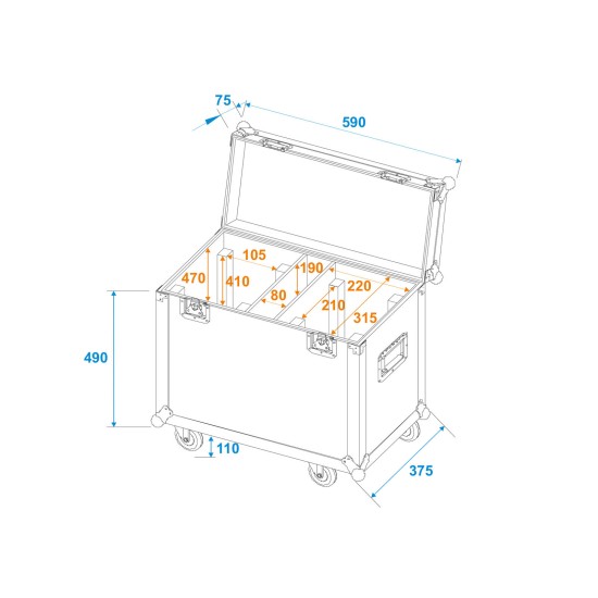 ROADINGER Flightcase Professionale per 2 TMH XB-280 con Ruote Girevoli e Vano Accessori