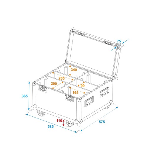 ROADINGER Flightcase Professionale con Ruote per 4 Proiettori LED TMH-S90/H90/B90