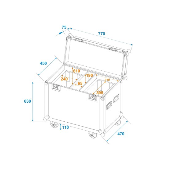 ROADINGER Flightcase con Ruote per 2 TMH BSW-380 - Custodia in Legno Multistrato