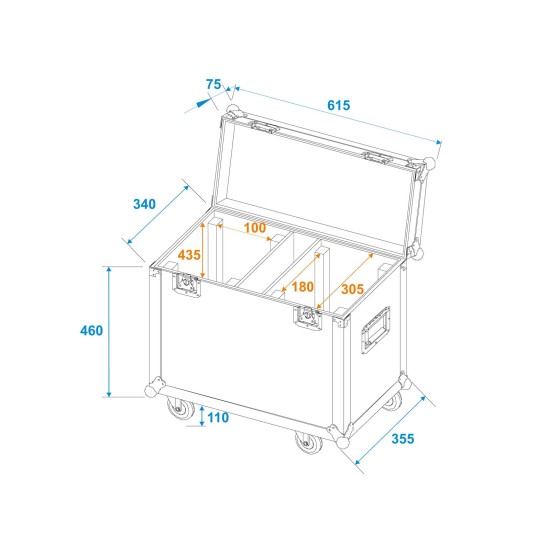 ROADINGER Flightcase con Ruote per 2 TMH-W400 - Protezione e Mobilità per Dispositivi