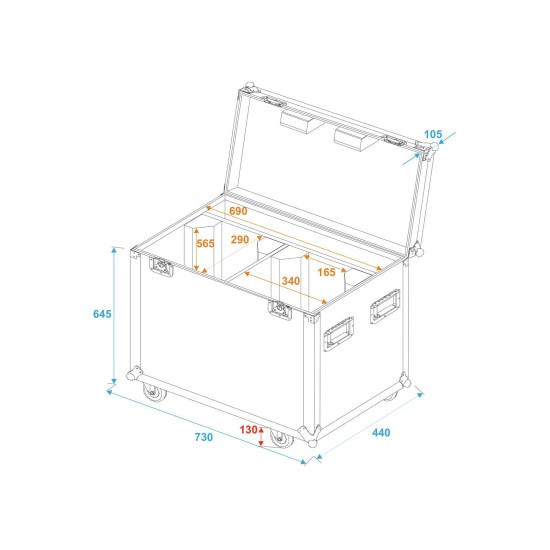 ROADINGER Flightcase PRO per 2 PFE-100/120 con Ruote, Vani Accessori e Imbottitura in Schiuma