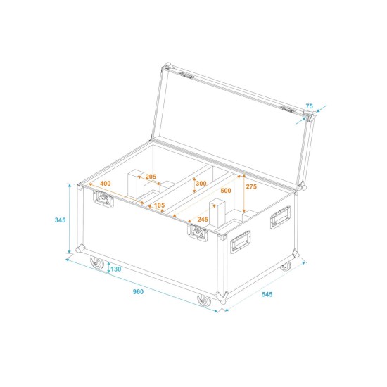 Flightcase ROADINGER per 2 THA-250F, con Ruote Girevoli e Vano Accessori, PRO