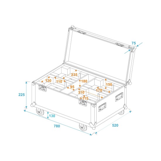 ROADINGER Flightcase Professionale 4x THA-40 PC con Ruote Girevoli e Vano Accessori