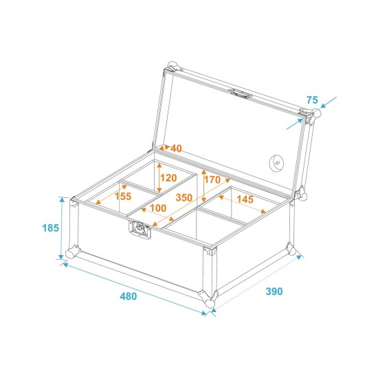 ROADINGER Flightcase Professionale per 4 AKKU UP 4 QCL Spot con QuickDMX e Vano Accessori