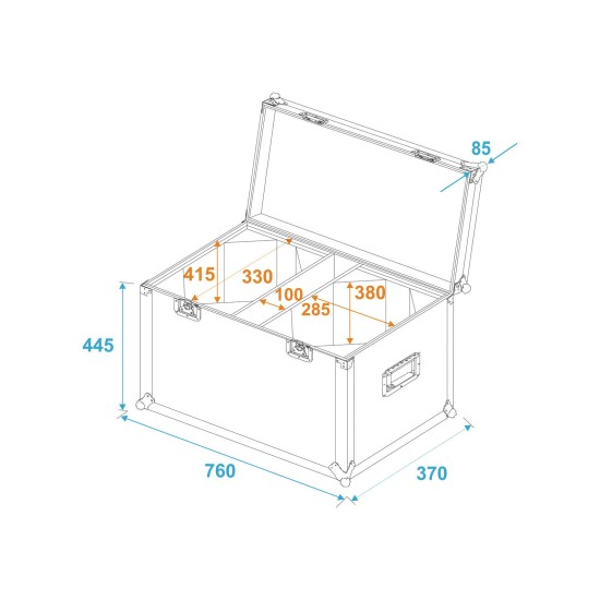 ROADINGER Flightcase PRO per 2 LED THA-100F/THA-120PC con Vano Accessori