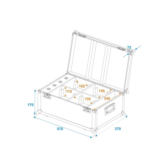 ROADINGER Flightcase per 4 AKKU TL-3 Trusslight con QuickDMX e Funzione di Ricarica