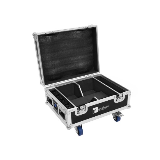 Flightcase ROADINGER per 4 AKKU IP UP-4 QuickDMX con Ricarica e Ruote Girevoli