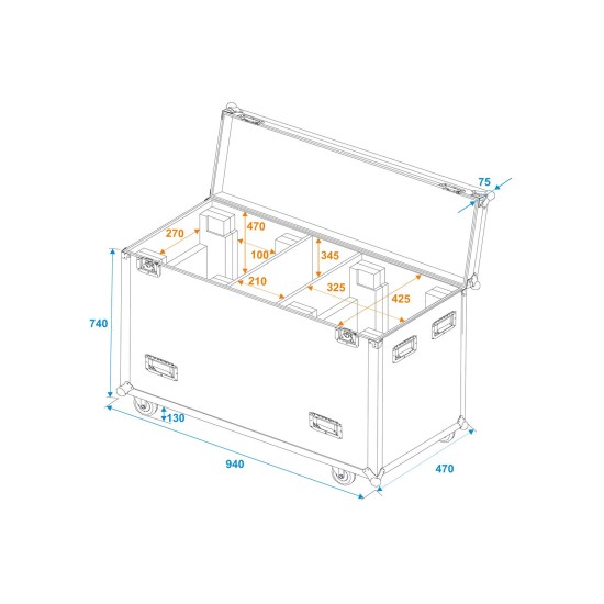 ROADINGER Flightcase Professionale per 2 DMH-300 LED con Ruote Girevoli e Vano Accessori