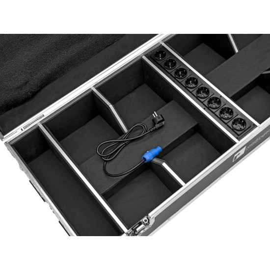 Flightcase ROADINGER per 8 AKKU IP UP-4 QuickDMX con Ricarica e Ruote Girevoli