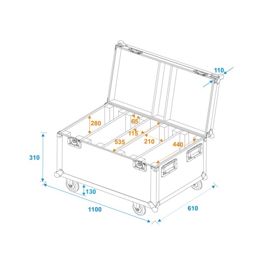 ROADINGER Flightcase 4x Multiflood Pro con Ruote Girevoli - Custodia Professionale per Illuminazione