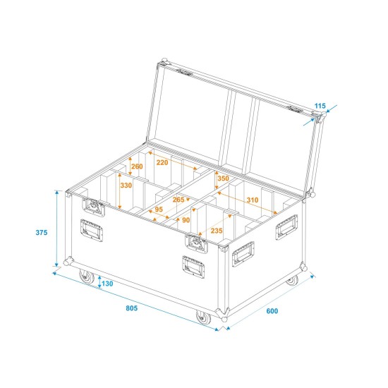 ROADINGER Flightcase Professionale per 4x LED TMH-X4 con Ruote e Vani Accessori