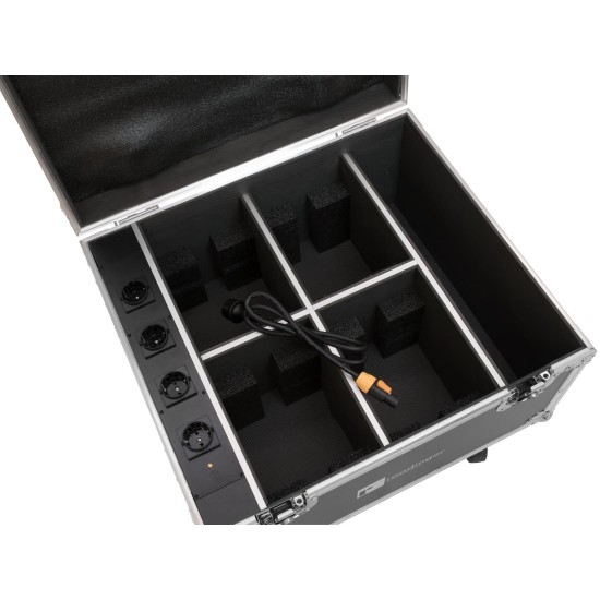 Flightcase ROADINGER per 4 AKKU IP PAR 7 QCL WDMX con Funzione di Ricarica e Ruote