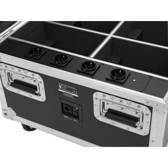 Flightcase ROADINGER per 4 AKKU IP PAR 7 QCL WDMX con Funzione di Ricarica e Ruote