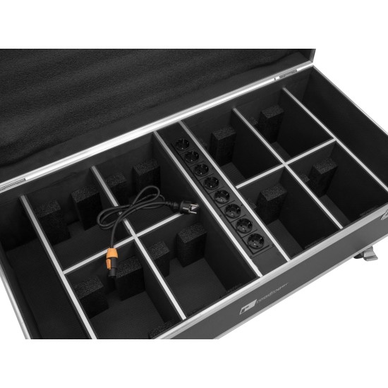 Flightcase ROADINGER per 8 AKKU IP PAR 7 QCL WDMX con Ricarica e Ruote Girevoli