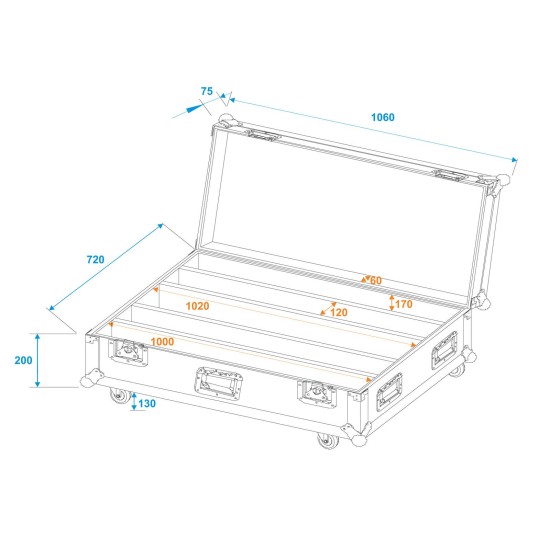 ROADINGER Flightcase Professionale per 4 LED IP T-PIX con Ruote Girevoli