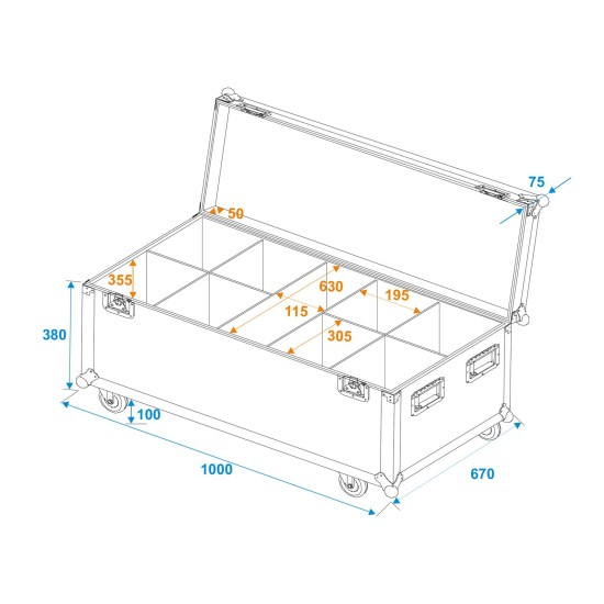 ROADINGER Flightcase Professionale con Ruote per 8 LED IP PAR 12x8W QCL/12x9W SQL Spot