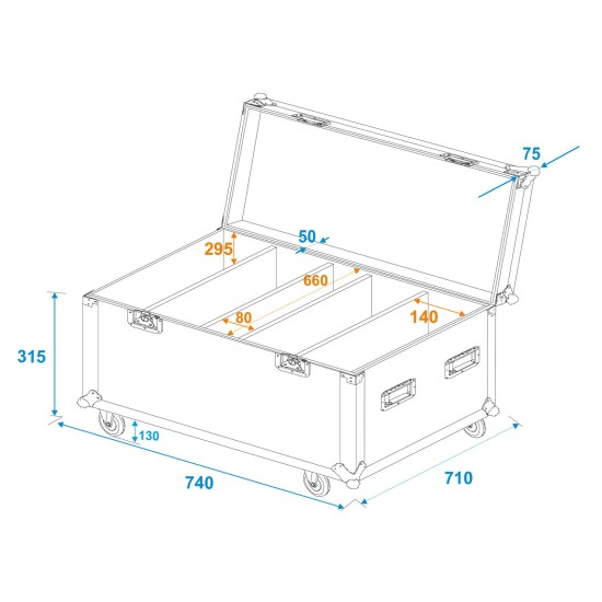 ROADINGER Flightcase con Rotelle - Protezione per 4 LED PLL-480