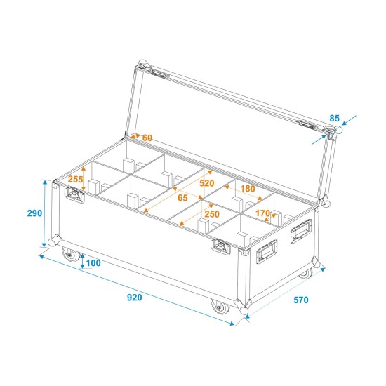 ROADINGER Flightcase con Ruote per 8x LED IP PAR 7x10W RGBL - Protezione e Mobilità