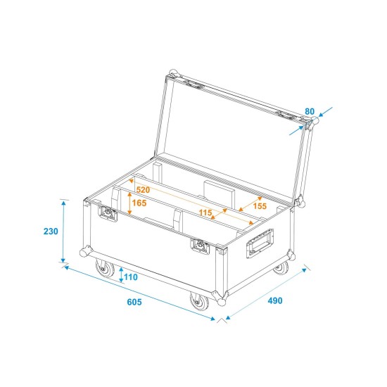 ROADINGER Flightcase Professionale per Proiettori LED CLS-9 QCL RGB/WW 9x7W con Ruote