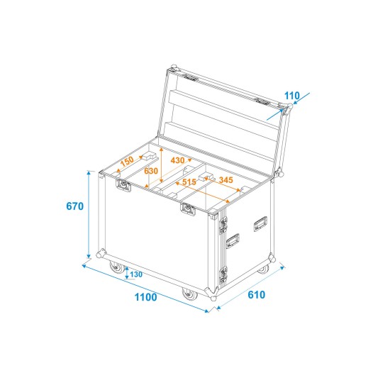 ROADINGER Flightcase per 2 IP PLH/PLB 420 con Ruote Girevoli e Vano Accessori