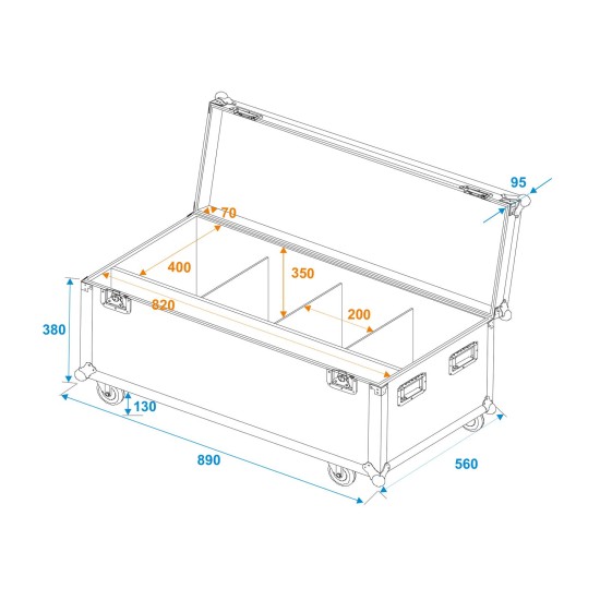 ROADINGER Flightcase per 4x LED IP Atmo Blinder 9 con Ruote e Imbottitura Schiuma