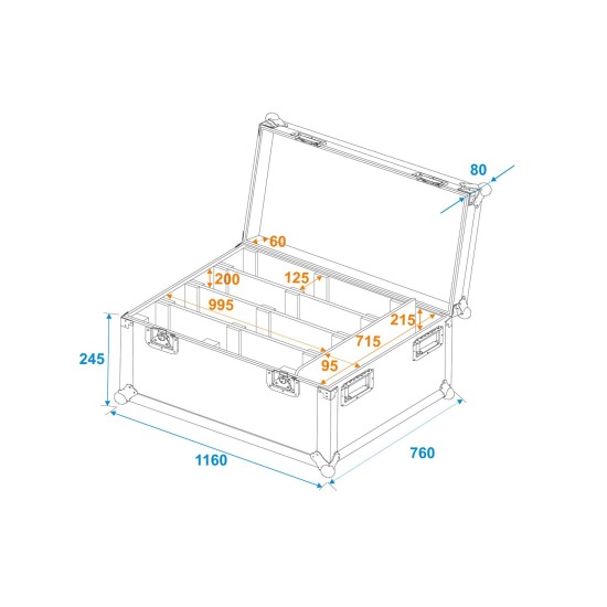 ROADINGER Flightcase PRO per 4x LED PMB-8 COB QCL - Custodia Protettiva Alta Qualità