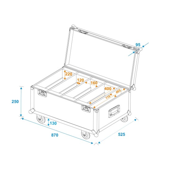 Flightcase ROADINGER per 4 LED CLS-18 QCL RGB/WW con Ruote Girevoli