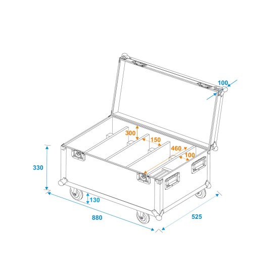 ROADINGER Flightcase per 4x Multiflood IP 8x10W RGBW Wash - Custodia con Ruote e Serrature
