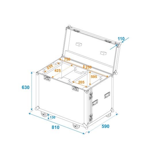 ROADINGER Flightcase Professionale per 2 DMH-380 con Ruote Girevoli e Vano Accessori