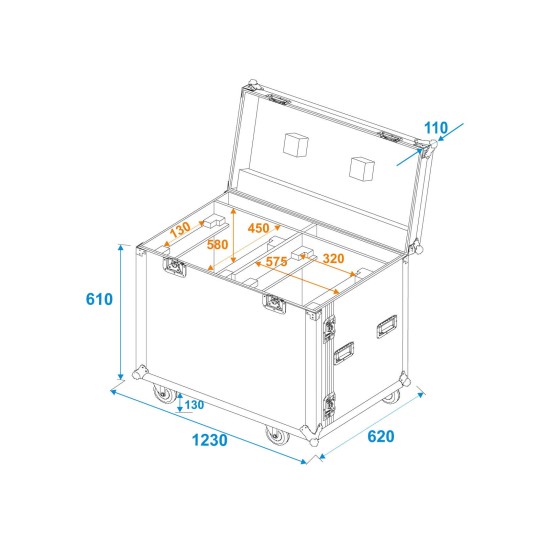 Flightcase ROADINGER 2x DMH-640 con Ruote Girevoli - Custodia Protettiva per Attrezzature