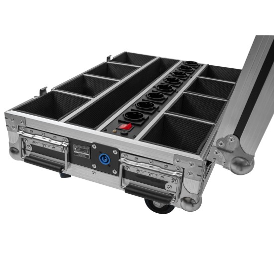ROADINGER Flightcase 8x AKKU Spot Mini IP UP-4 QCL MK2 con Ricarica e Ruote Girevoli