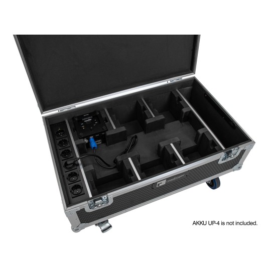 ROADINGER Flightcase Professionale per 6 AKKU UP-4 QCL Spot con Funzione di Ricarica e Ruote