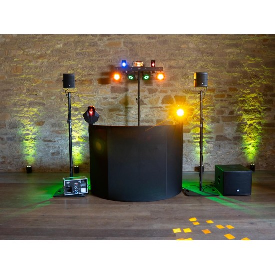 OMNITRONIC Tavolo DJ Portatile Curved: Stand Mobile per Eventi con Rivestimento Lavabile e Telaio in Acciaio