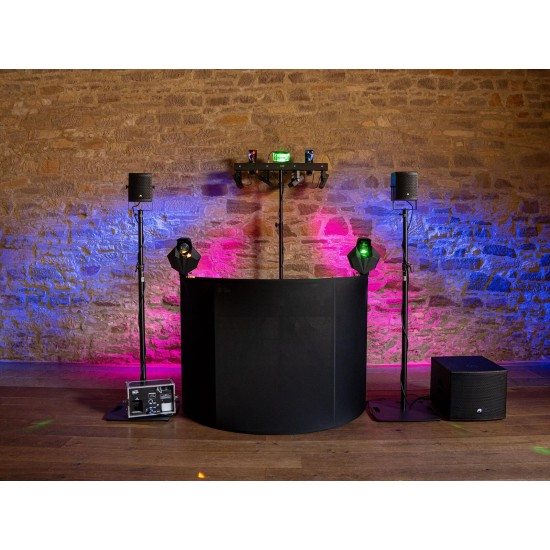 OMNITRONIC Tavolo DJ Portatile Curved: Stand Mobile per Eventi con Rivestimento Lavabile e Telaio in Acciaio