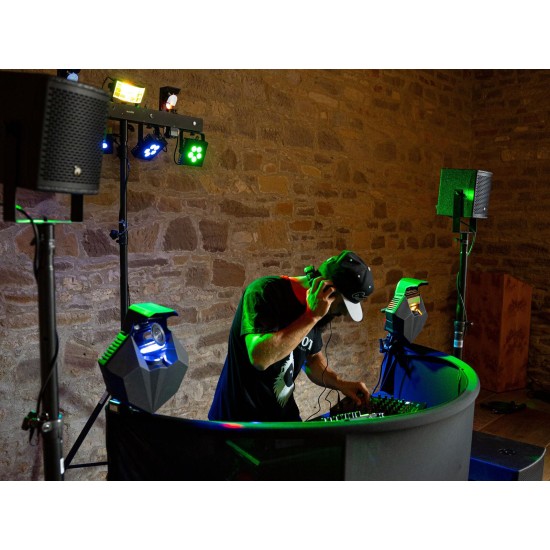 OMNITRONIC Tavolo DJ Portatile Curved: Stand Mobile per Eventi con Rivestimento Lavabile e Telaio in Acciaio