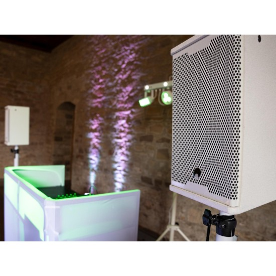 OMNITRONIC DJ Stand Portatile con Copertura, Effetto Luce Retroilluminato, Alluminio Leggero