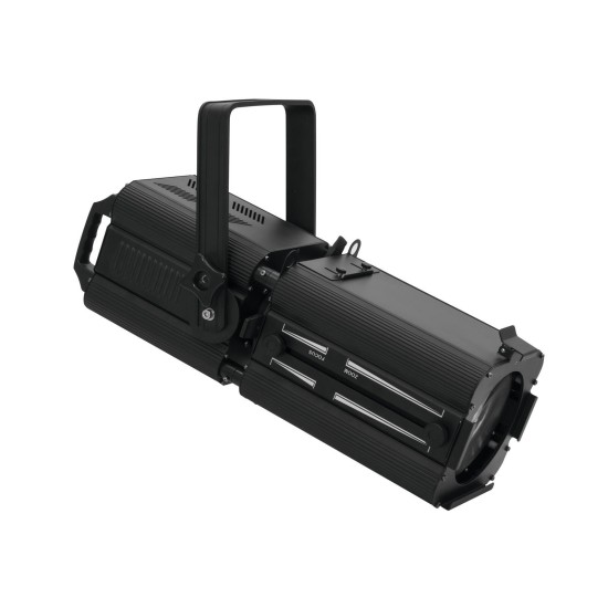 Spot profilato faro occhio di bue LED EUROLITE PFE-100 RGBW 100W Zoom 14-41 gradi DMX, followspot teatrale con diaframma scorrevole