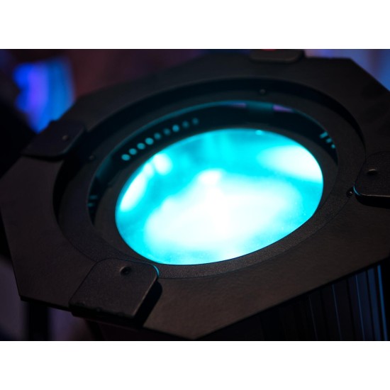 Spot profilato faro occhio di bue LED EUROLITE PFE-100 RGBW 100W Zoom 14-41 gradi DMX, followspot teatrale con diaframma scorrevole