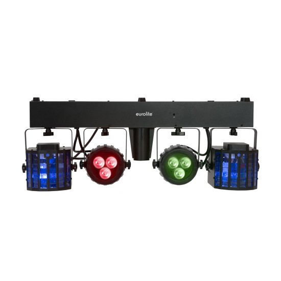 Set luci compatto EUROLITE LED KLS-120 Laser FX II con derby rotanti, spot LED RGBW e doppio laser RG DMX