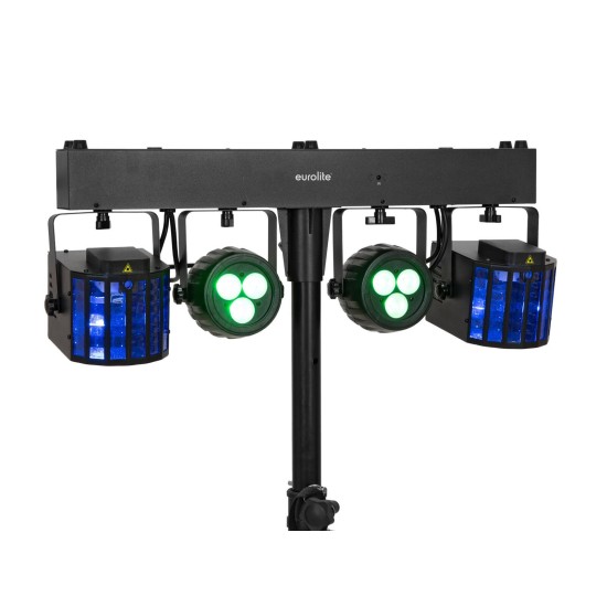Set luci compatto EUROLITE LED KLS-120 Laser FX II con derby rotanti, spot LED RGBW e doppio laser RG DMX