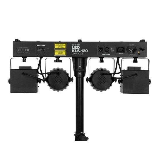 Set luci compatto EUROLITE LED KLS-120 Laser FX II con derby rotanti, spot LED RGBW e doppio laser RG DMX