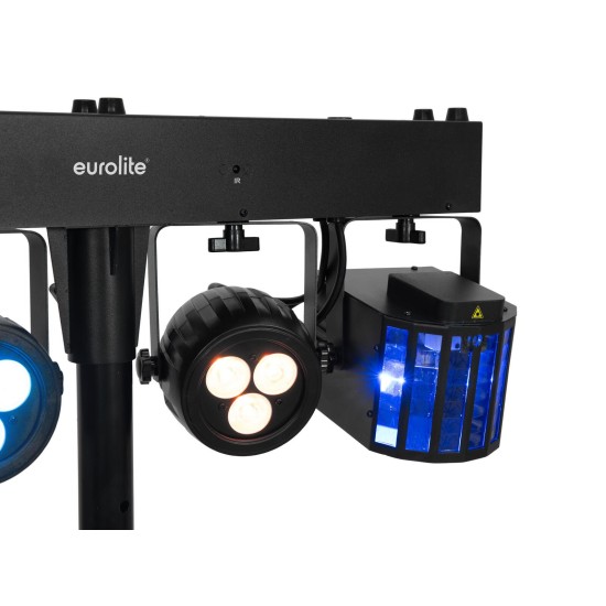 Set luci compatto EUROLITE LED KLS-120 Laser FX II con derby rotanti, spot LED RGBW e doppio laser RG DMX