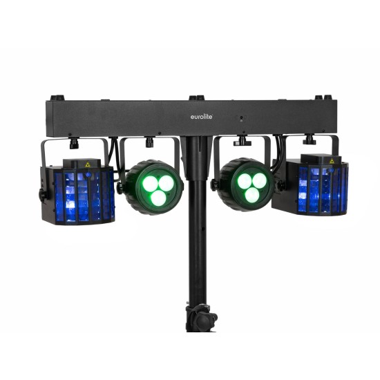 Set luci compatto EUROLITE LED KLS-120 Laser FX II con derby rotanti, spot LED RGBW e doppio laser RG DMX