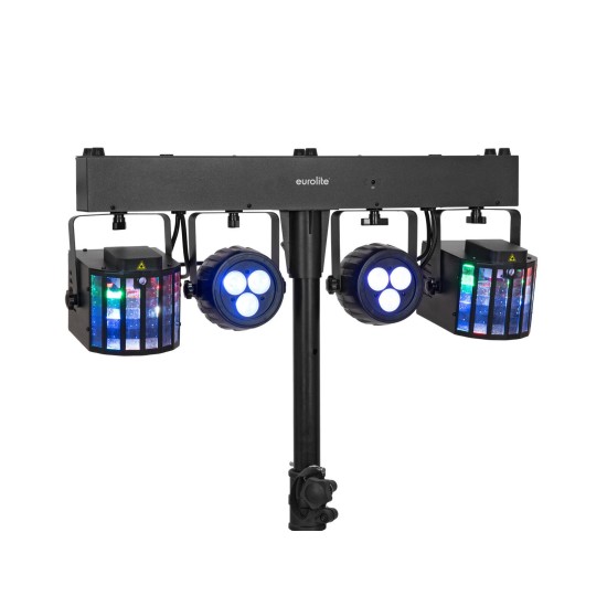 Set luci compatto EUROLITE LED KLS-120 Laser FX II con derby rotanti, spot LED RGBW e doppio laser RG DMX