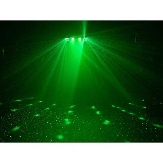 Set luci compatto EUROLITE LED KLS-120 Laser FX II con derby rotanti, spot LED RGBW e doppio laser RG DMX