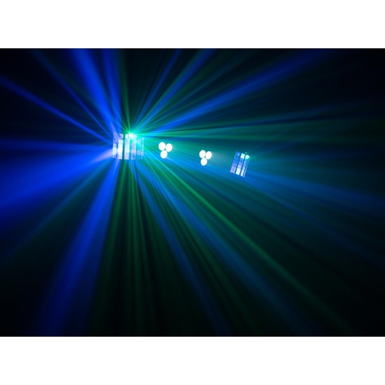Set luci compatto EUROLITE LED KLS-120 Laser FX II con derby rotanti, spot LED RGBW e doppio laser RG DMX