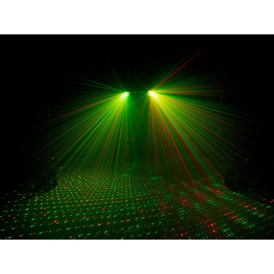 Set luci compatto EUROLITE LED KLS-120 Laser FX II con derby rotanti, spot LED RGBW e doppio laser RG DMX