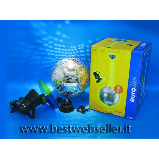 Sfera Specchiata 30cm Set con Motore, Pinspot, Lampadina e Filtri Colorati Motorizzati Sfera Specchiata 30cm Set con Motore, Pinspot, Lampadina e Filtri Colorati Motorizzati
