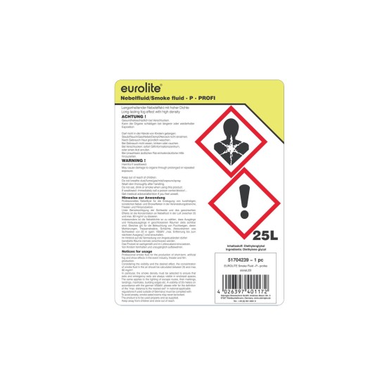 EUROLITE Fluido per Nebbia Professionale -P-, 25L, Alta Densità per Illuminazione Scenografica