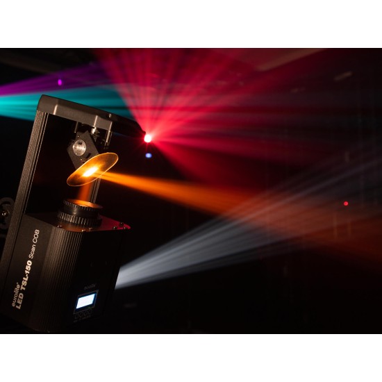 EUROLITE TSL-150 Scan COB LED 30W: Scanner luce DMX compatto con gobo, colori ed effetto Rainbow per DJ, club ed eventi live